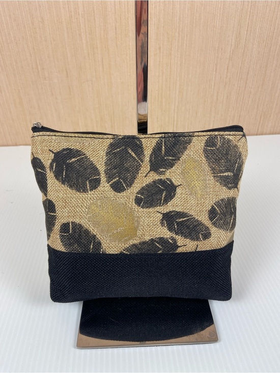 Handbags - Tropical Leaf Print Cosmetic Bag Travel Makeup Pouch Black Tan